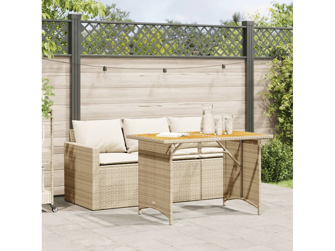 Juego de comedor de jardín con cojines, mimbre beige, Dkd Home Decor