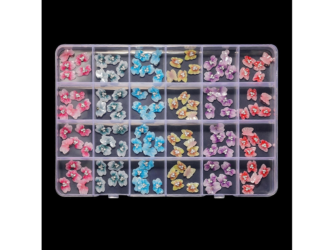 24 dijes para uñas con diseño de cuadrícula, dijes de diamantes de imitación en forma de cruz, gemas para uñas de múltiples formas, decoración para uñas, accesorios de manicura y decoración de uñas DIY, Hengrongshen