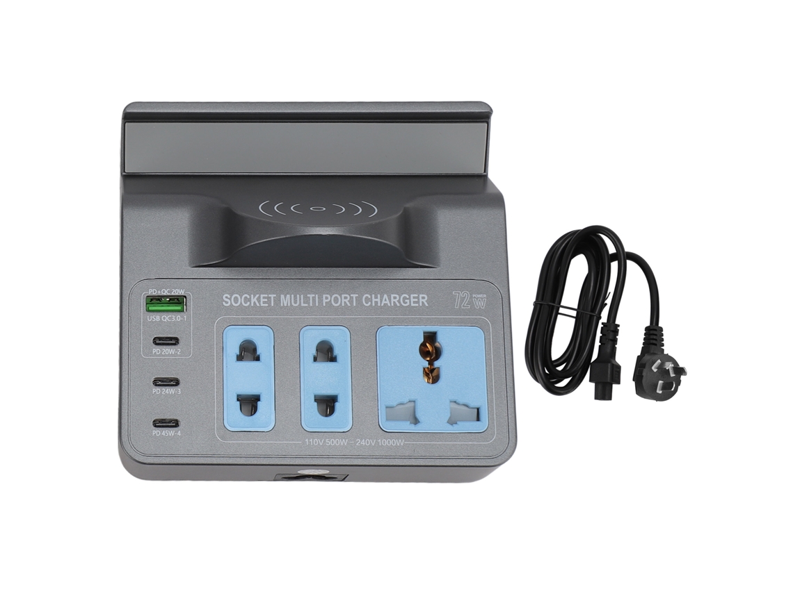 Enchufe De Carga Rápida Inalámbrica Inteligente (carga Rápida Pd45w+qc3.0, Carga Inalámbrica 15w) Regleta De Alimentación Usb Multipuerto 72w Con Pantalla Lcd