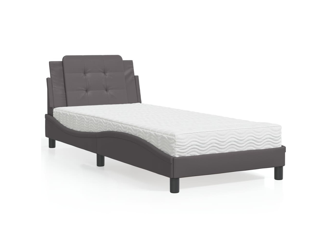 Cama Con Colchón Cuero Sintético Gris 100x200 Cm