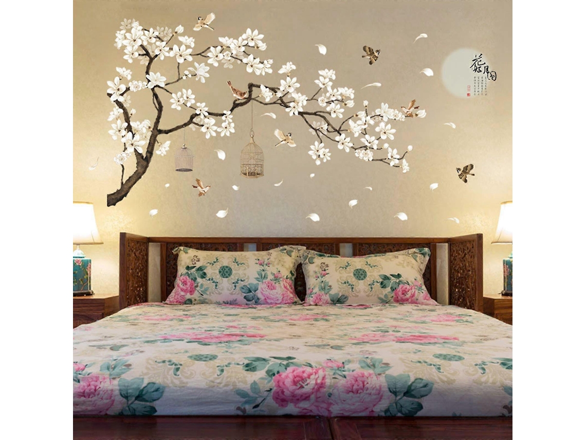 Omni-calcomanías De Pared Árbol Y Flores 187x128cm Decoración De Hogar Autoadhesiva Retirable Para Sala Y Dormitorio