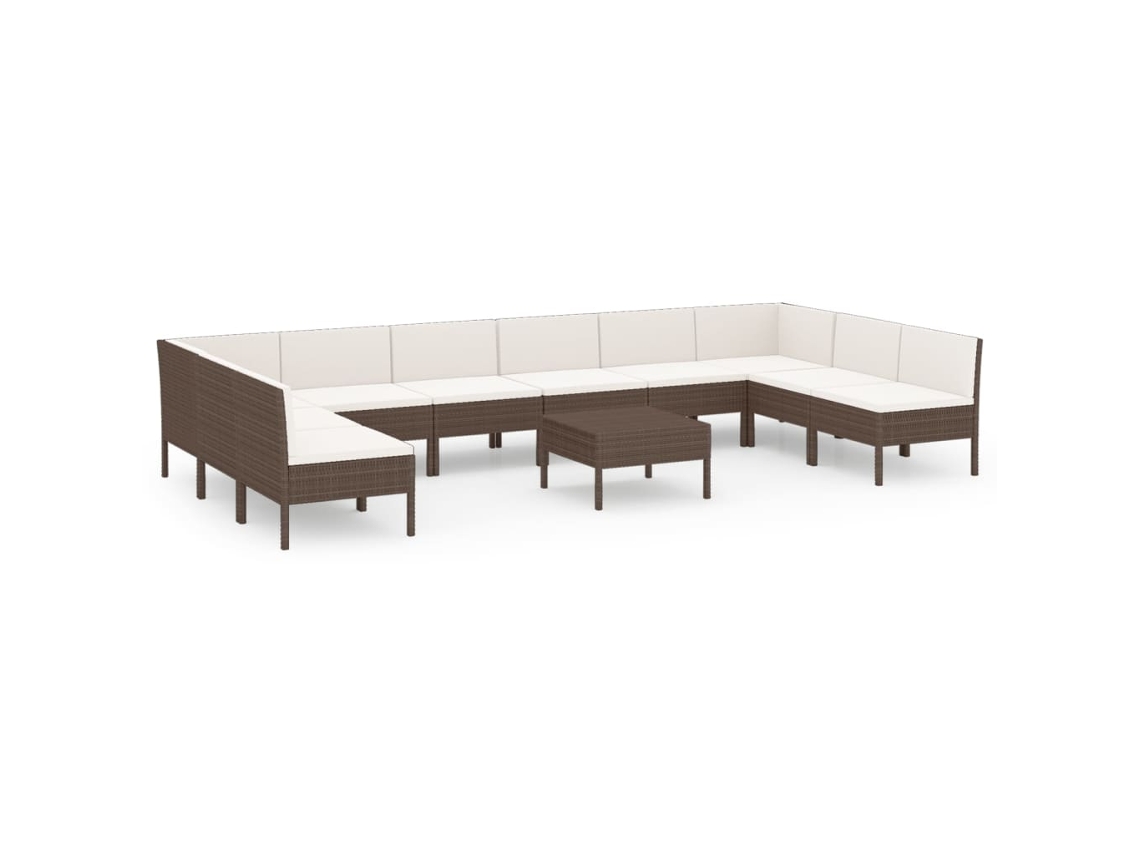 Conjunto 11 muebles de jardín VIDAXL y cojines ratán sintético marrón