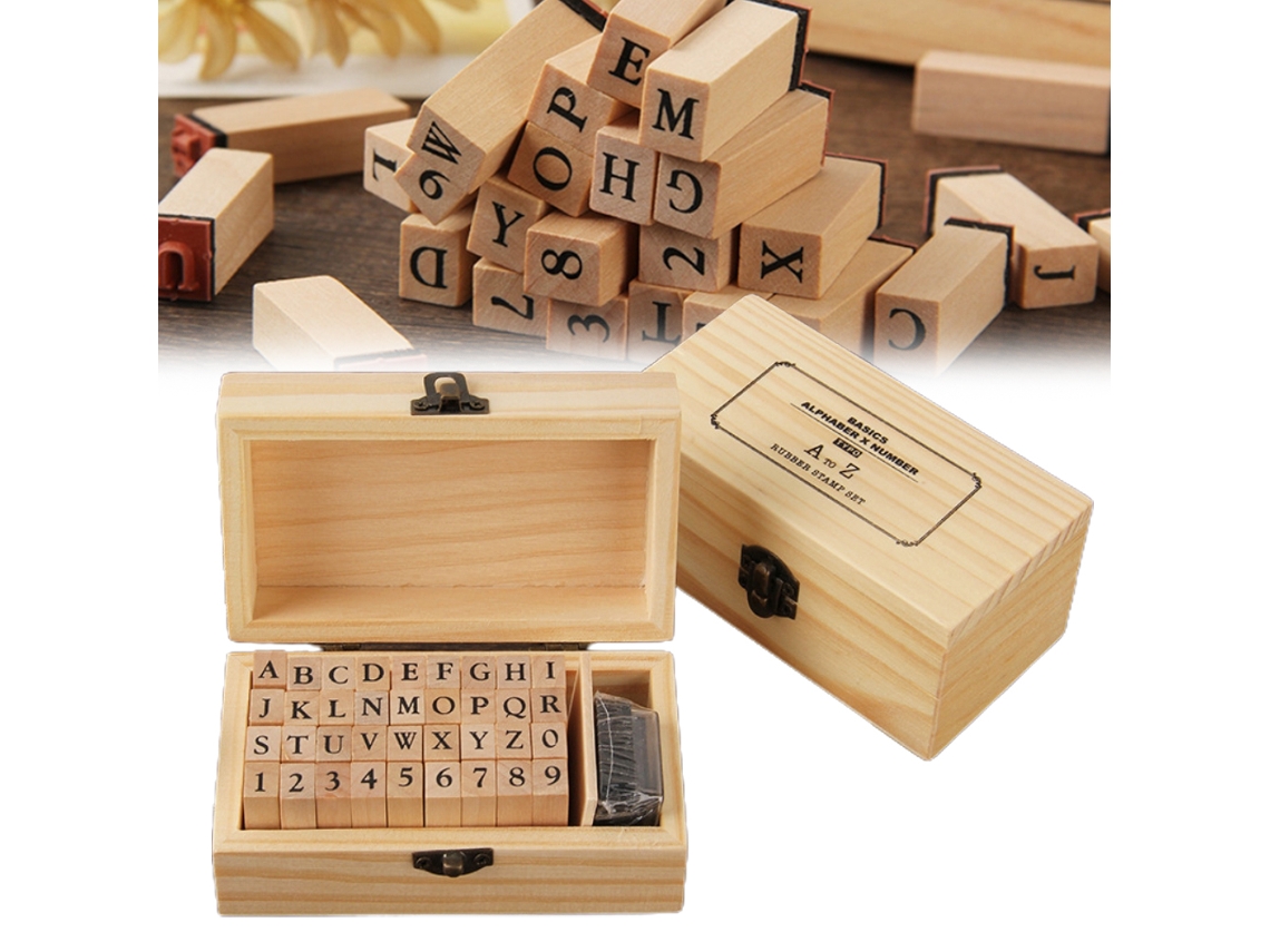 Nuevo Juego De Sellos De Madera Con Letras Y Números, Tipo Máquina De Escribir.