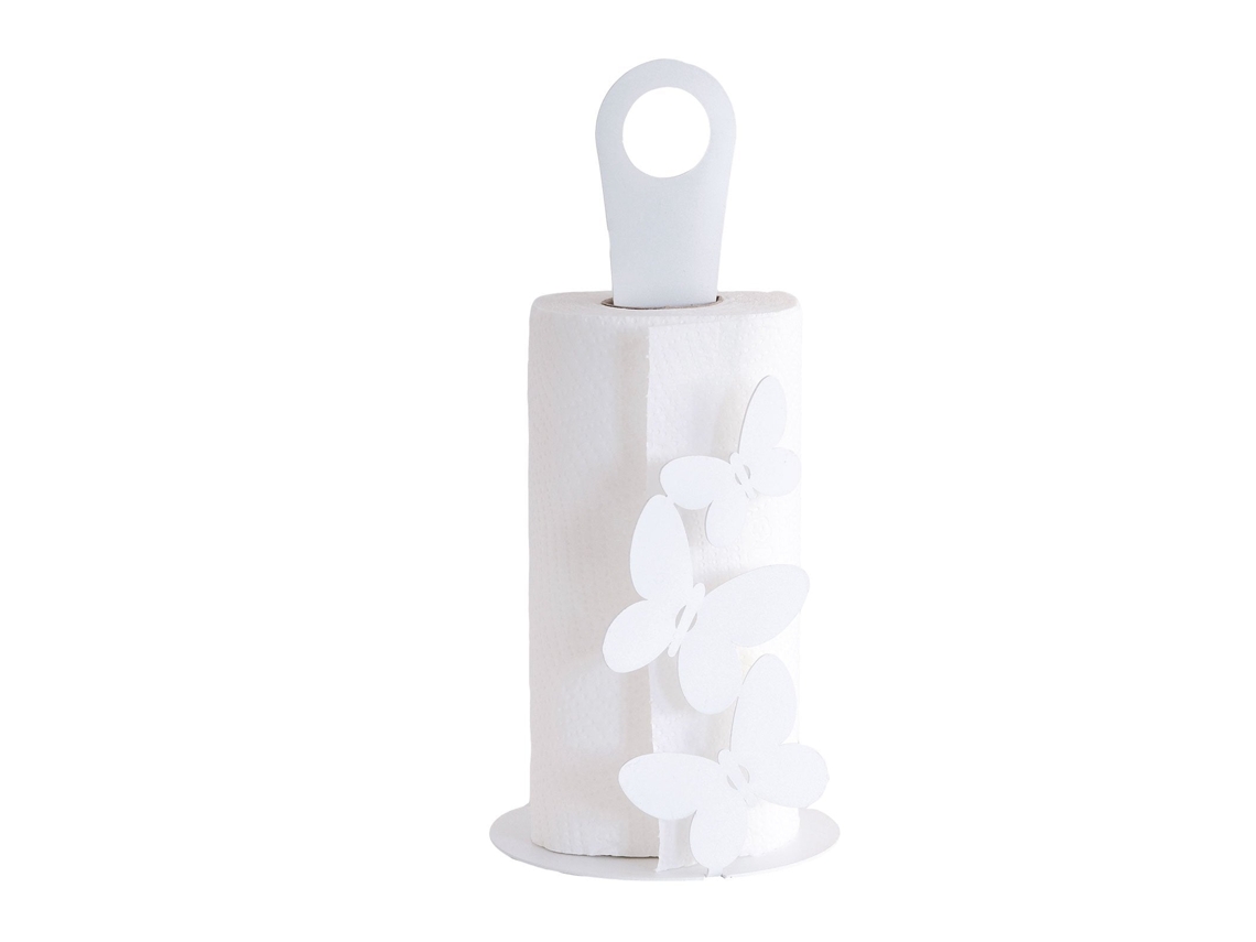 Butterfly - Portarrollos Blanco De Sobremesa, Acero Moderno Para 3 Rollos, Baño Y Cocina, Hecho En Italia