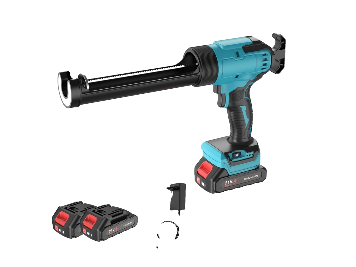 Pistola de calafateo, 6 velocidades, luz LED, 2 pilas