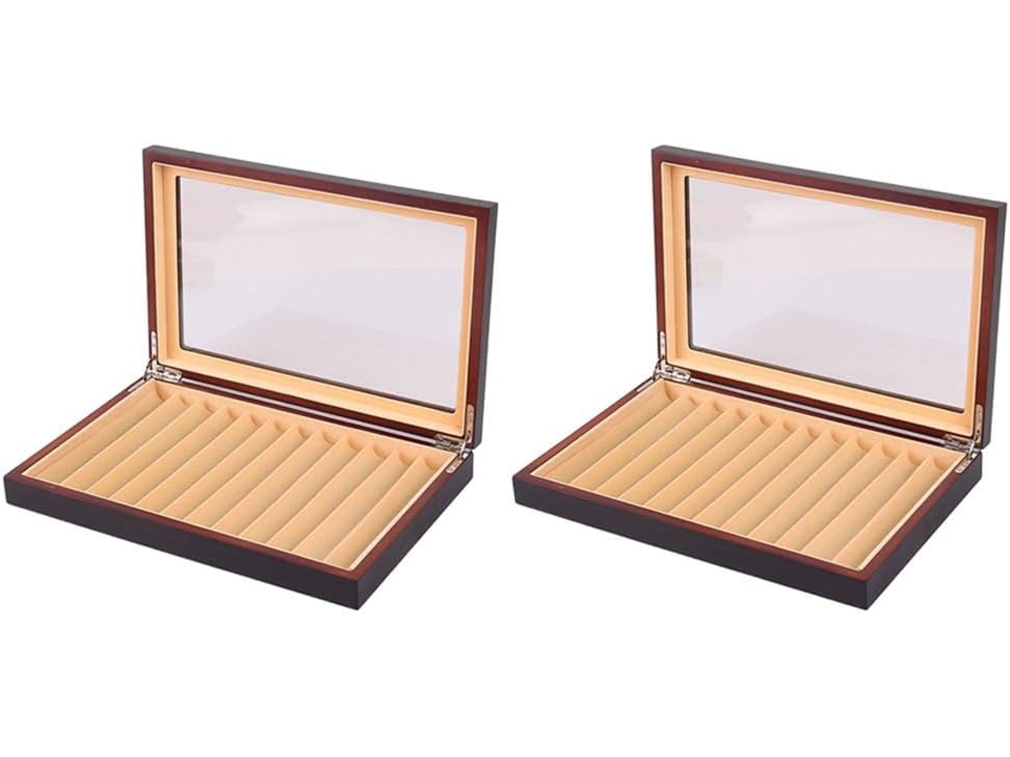 Estuche De Madera Para Bolígrafos Con 2 Compartimentos De 12, Caja De Almacenamiento De Lujo Con Ventana Transparente - Colección