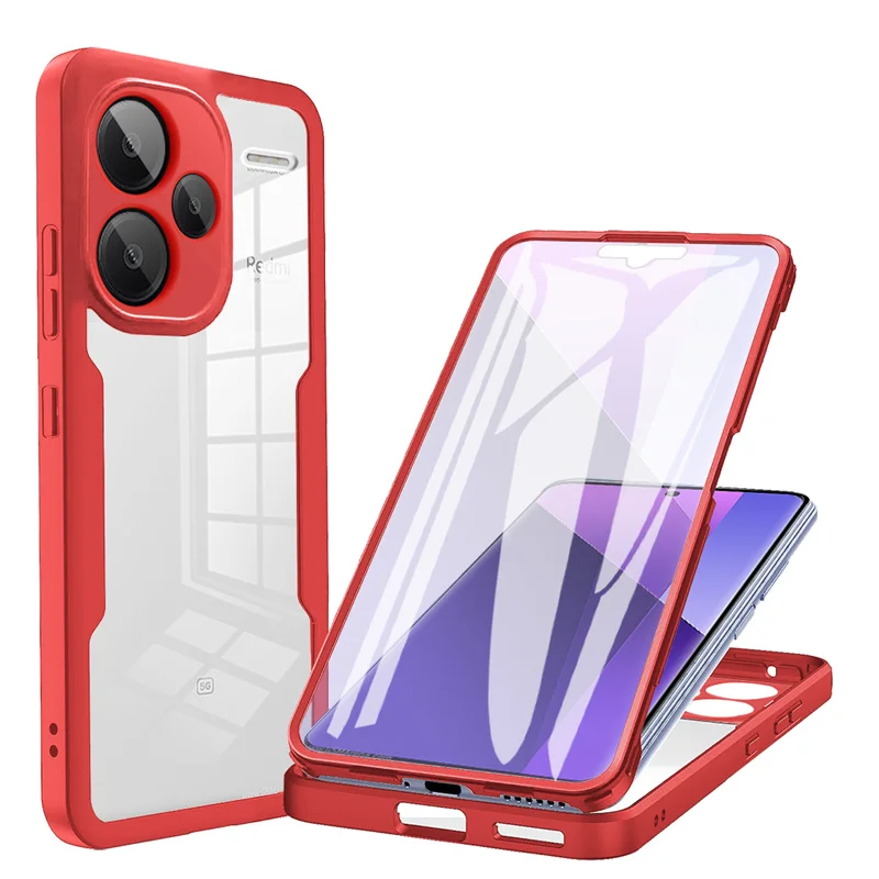 (rojo, Redmi Note 14) Funda Protectora De Pantalla 360° Full Pack, A Prueba De Choques Y Huellas Dactilares, Protección Total
