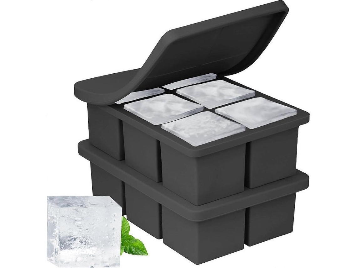 Bandeja Grande Para Cubitos De Hielo - 2 Piezas De Silicona Para Whisky Y Cócteles - 5 Cm, Color Negro