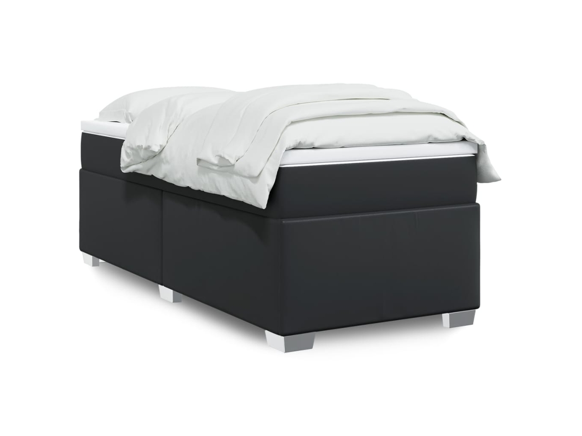 Cama Box Spring Con Colchón Cuero Sintético Negro 90x190 Cm