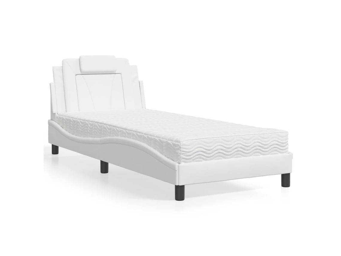 Cama Con Colchón Cuero Sintético Blanco 80x200 Cm