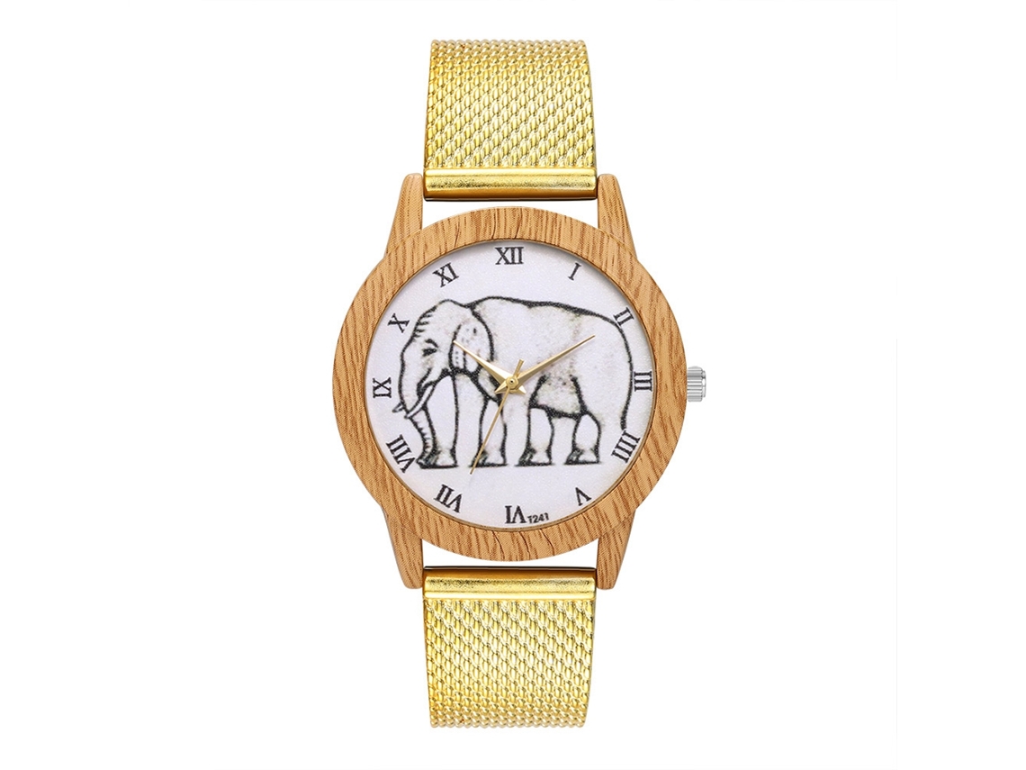 Reloj De Pulsera Unisex De Moda Con Correa De Silicona, Esfera De Elefante, Dorado.