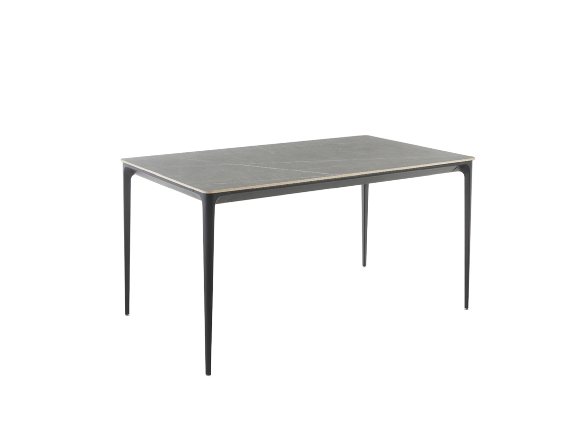 Mesa De Comedor 140 X 80 Cm Ruth Para Interior Y Exterior Con Tablero De Cerámica Sinterizada Efecto Piedra Y Estructura De Aluminio Negro - Mog Casa