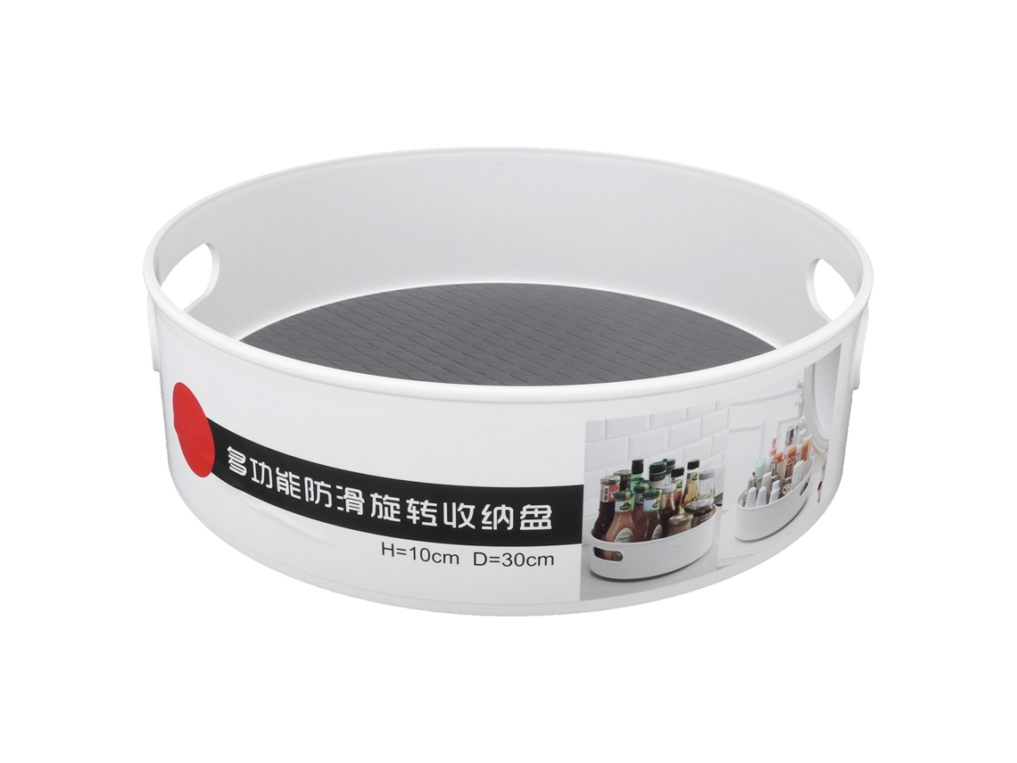 Estante de almacenamiento giratorio con asa abierta, color gris y blanco, para cocina y baño