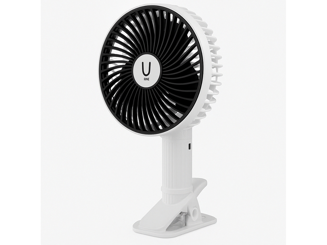 Ventilador de mesa con resorte, 3 velocidades, batería recargable, USB, cable incluido Unjeu Fs01-00016 Negro