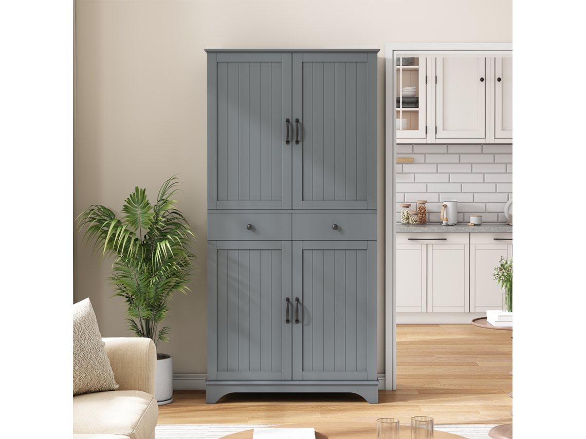Armario Alto Con Estantes Y Cajones Ajustables, Ideal Para La Cocina, Color Gris.