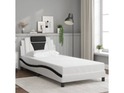 Estructura De Cama Con Cabecero Cuero Sintético Blanco Y Negro