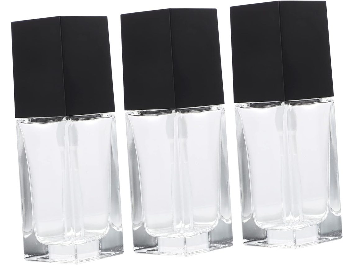 Juego De 3 Frascos Cuadrados Negros Vacíos De Tamaño Viaje Para Bases De Maquillaje Líquidas O En Emulsión.