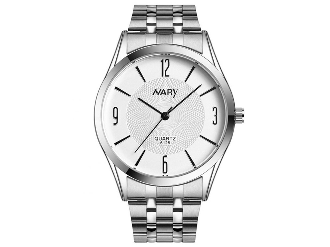 Reloj De Pareja Nary Impermeable Dial Redondo Correa De Acero (blanco Mujer)