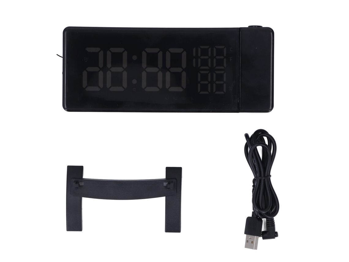 Despertador Con Proyección Reloj Fm Radio Pantalla Curva Hd Led Temperaturas Humedad Doble Alarma