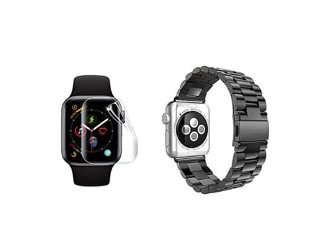 Kit De Correa De Acero Inoxidable Lux Herramienta Película De Gel De Cubierta Completa Para Apple Watch Series 9 - 41 Mm - Negro