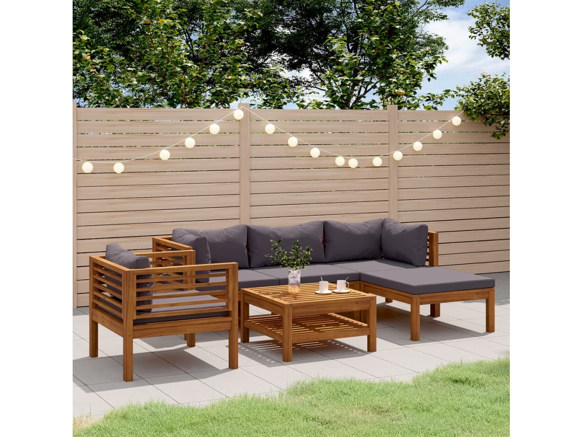 Conjunto de jardín DKD Home Decor de 6 piezas con cojines de acacia maciza