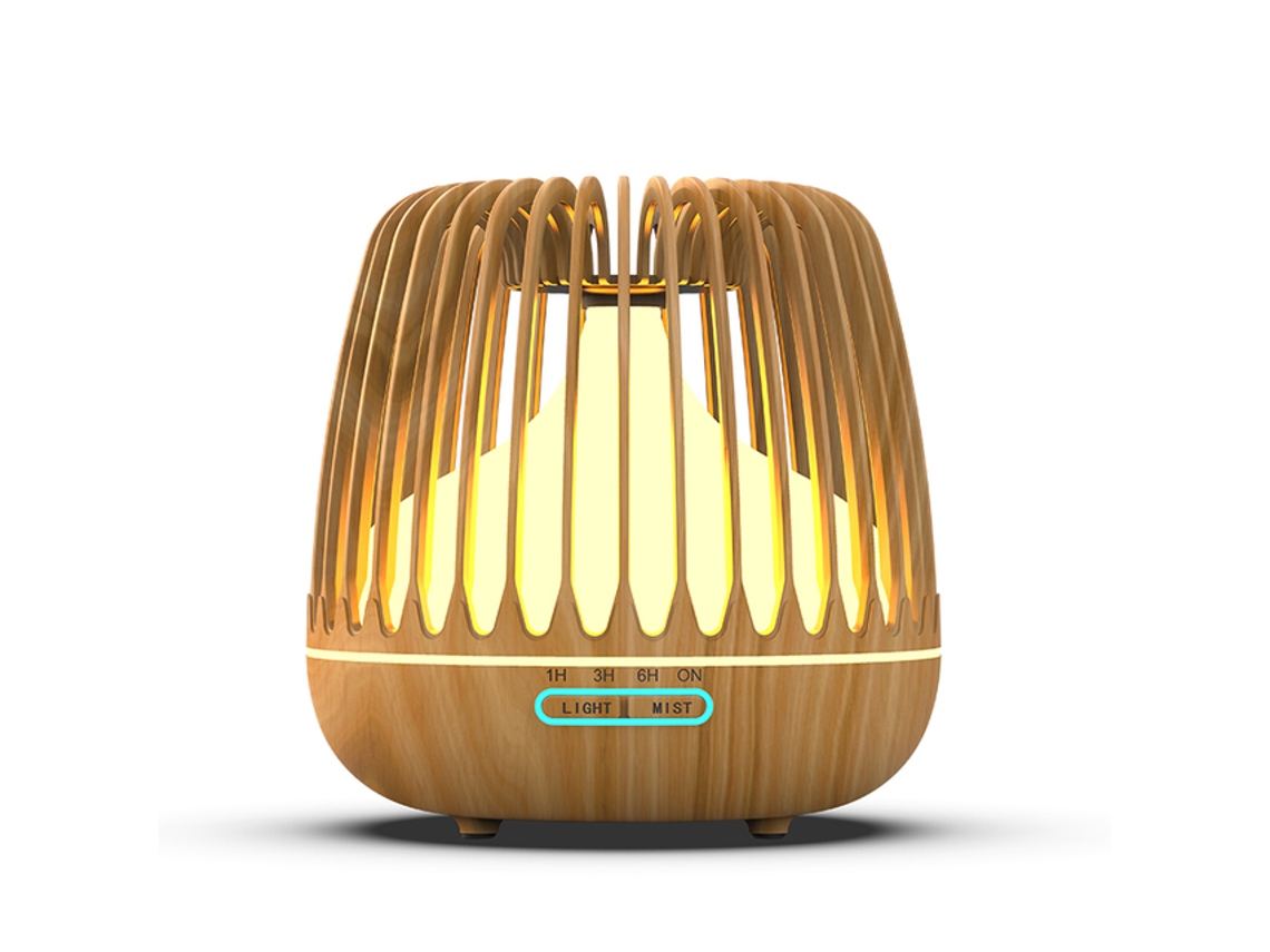 Humidificador 500 ml Difusor de Óleo Essencial de Aroma Ultrassónico Grão de Madeira 7 Cores GERTIZ