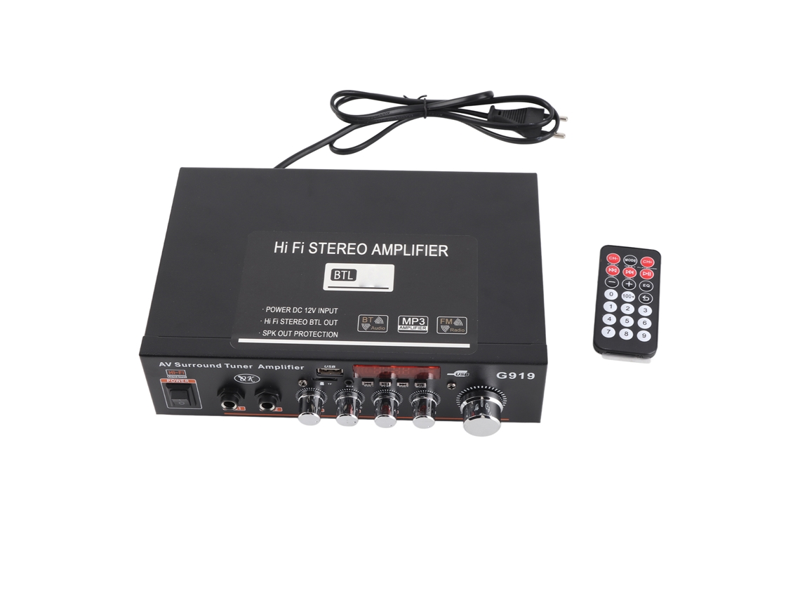 Mini Amplificador De Audio Estéreo Bluetooth Con Fm, Lector De Tarjetas, Control Remoto Y Pantalla Lcd.