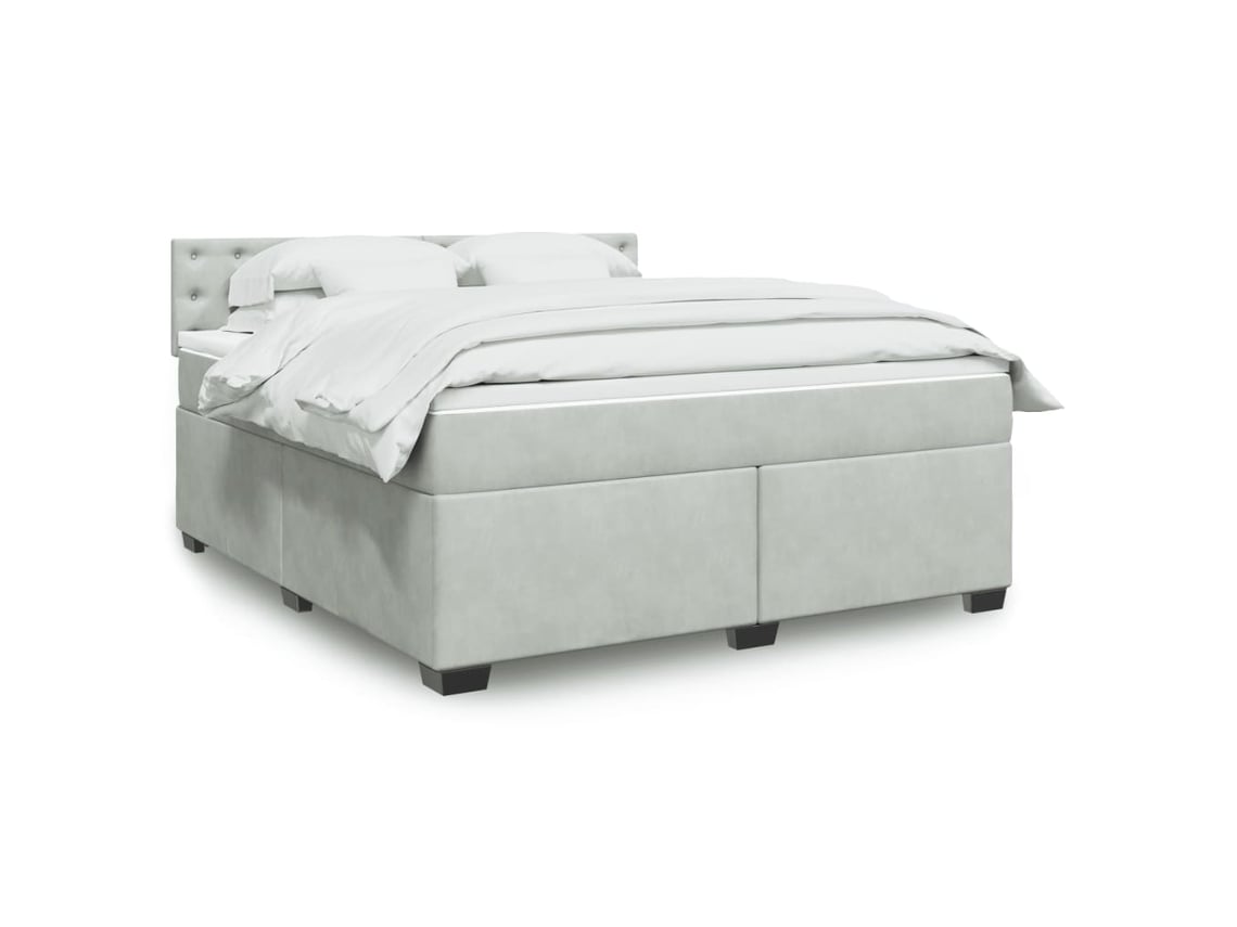 Cama Box Spring Con Colchón Terciopelo Gris Claro 180x200 Cm