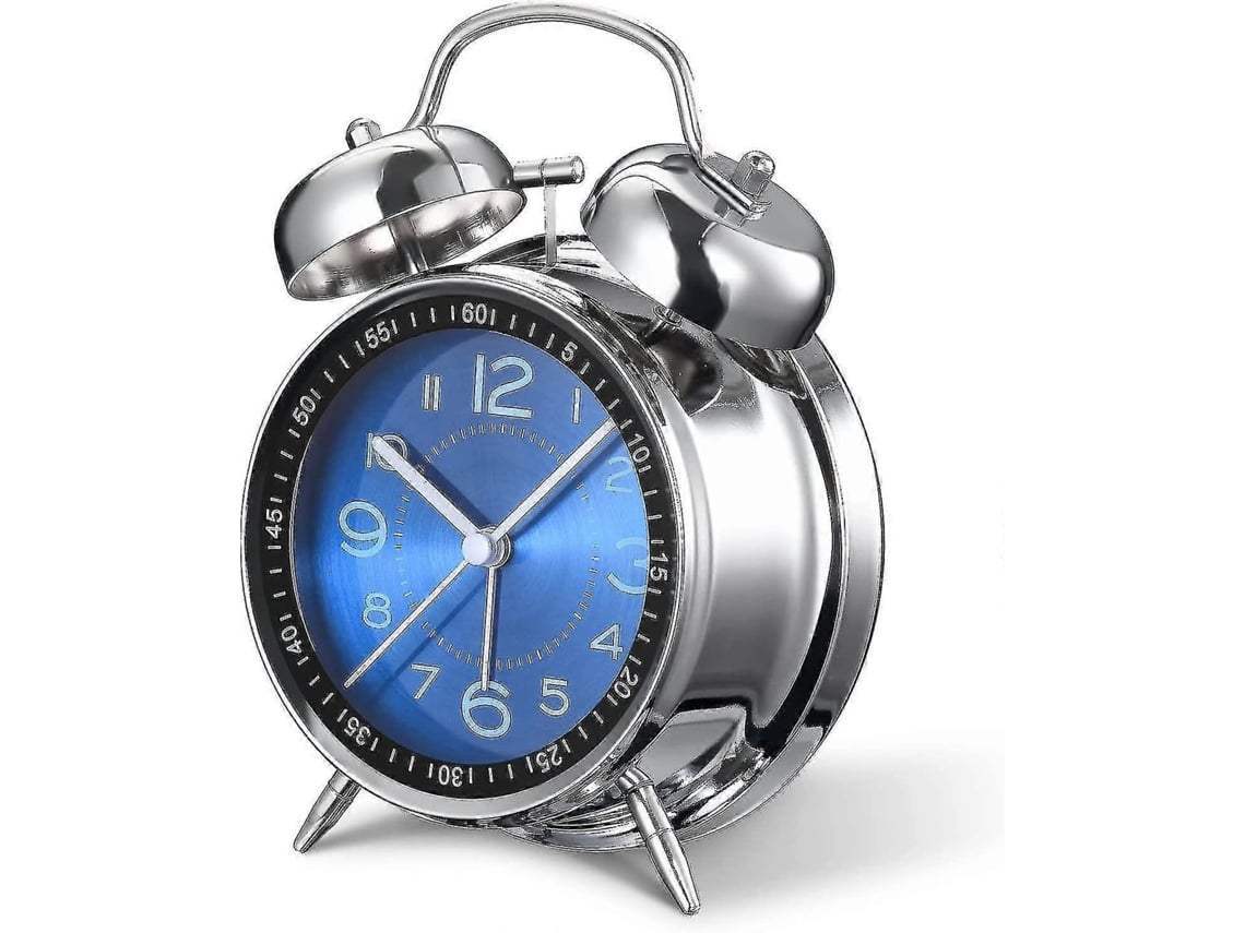 Despertador Omni-reloj com som alto para adultos que dormem, relógio de quartzo silencioso, sem tique-taque, retroiluminado, com dois sinos, azul.