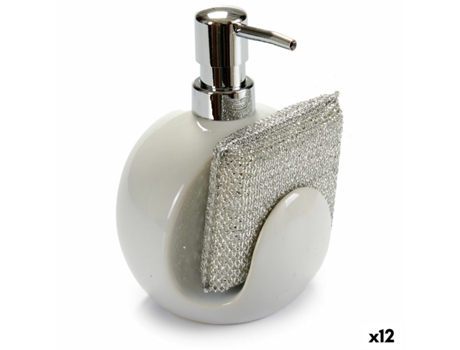 Dispensador de Jabón 2 en 1 para Fregadero Blanco Cerámica 400 ml 9,5x15,5x11,5 cm (12 Unidades)