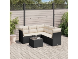 Conjunto de sofá de jardín de 6 piezas con cojines, mimbre sintético negro, DKD Home Decor