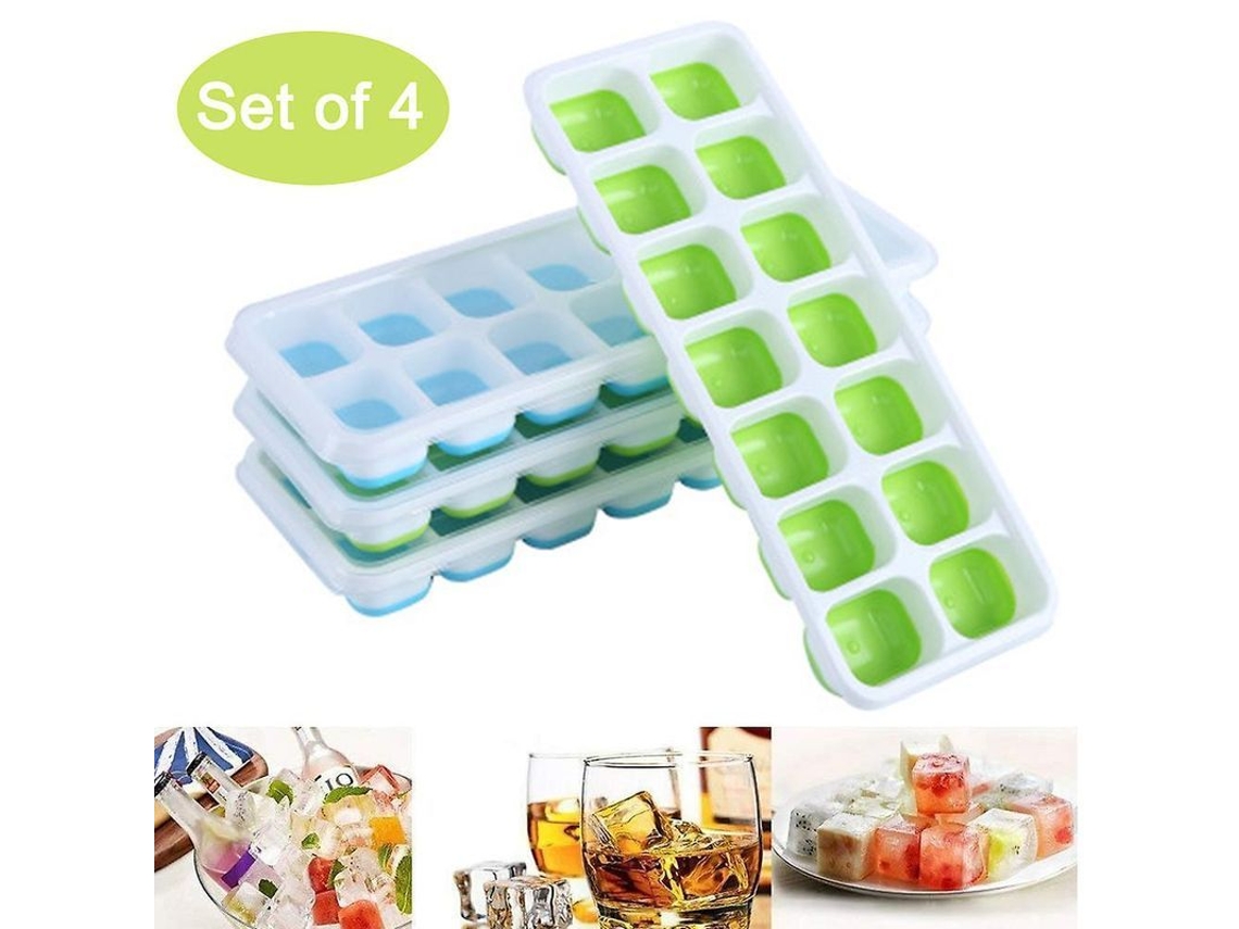 Bandejas Para Cubitos De Hielo, 4 Unidades, Flexibles Con Tapa Y Fácil Extracción De Los Cubitos.