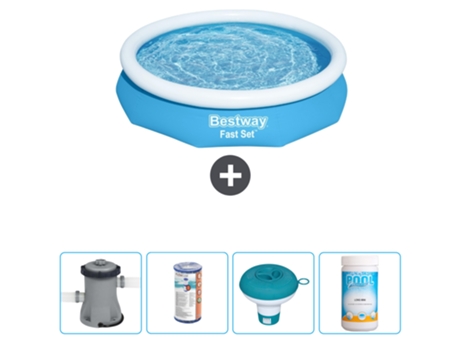 Piscina hinchable redonda Fast Set BESTWAY - 305 x 66 cm - Azul - Bomba incluida Filtrar - flotador de cloro - Cloro