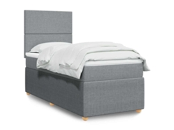 Cama Box Spring Con Colchón Tela Gris Claro 80x200 Cm