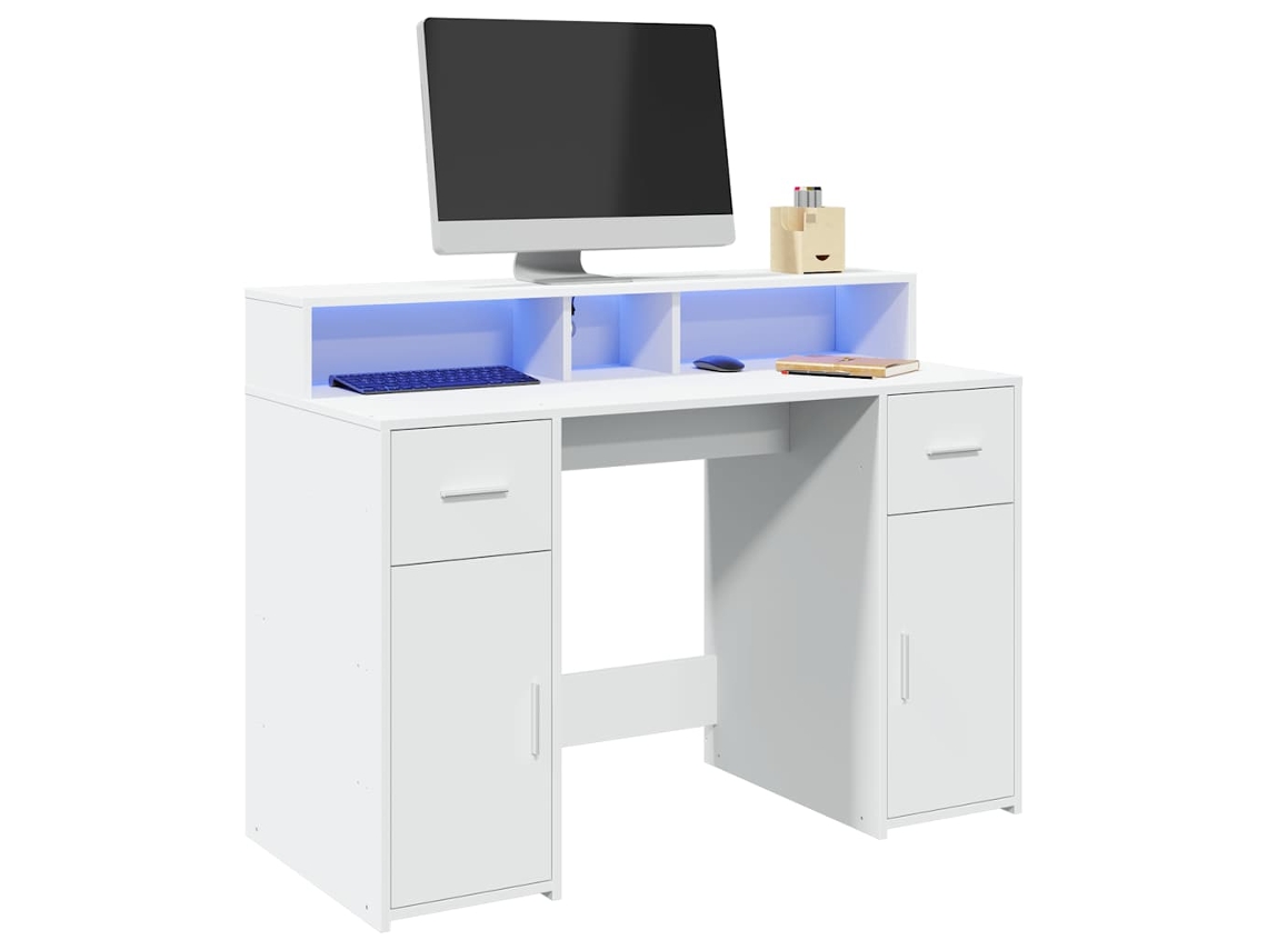 Escritorio | Mesa | Escritorio con luces LED 120x55x91cm Derivados de madera Blanco