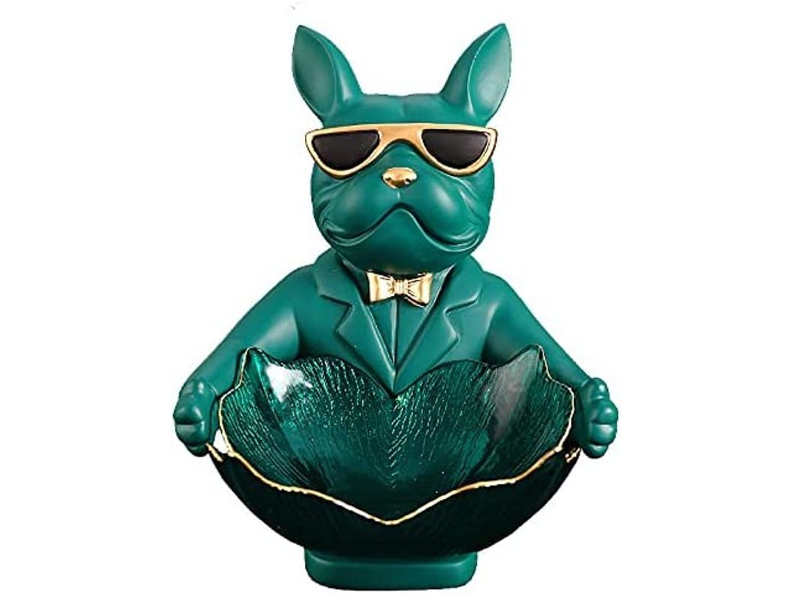Figura De Bulldog Francés Con Bandeja De Acero Inoxidable, Decoración De Mesa, Recipiente Para Llaves, Fruta Y Plantas.