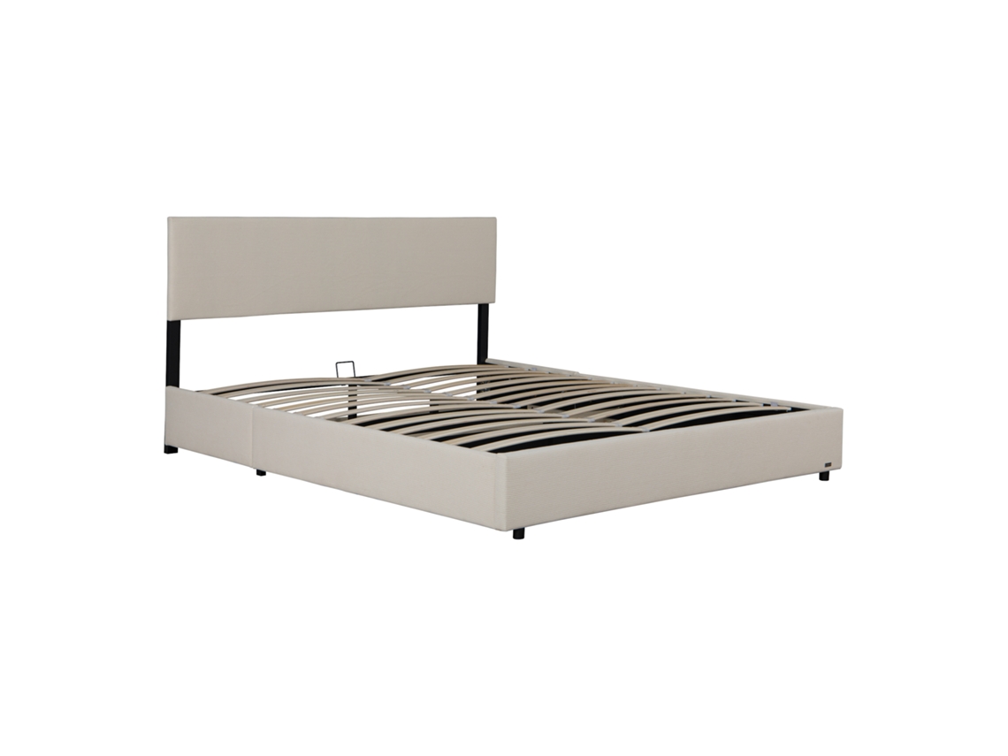 Cama tapizada con somier de láminas Juva Cord 180x200 cm - Beige Corium