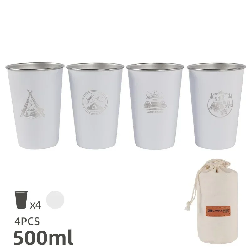 Caneca de Aço Inoxidável 304 para Camping Ao Ar Livre com Bolsa de Armazenamento. MDUG (500 Ml, Branca)