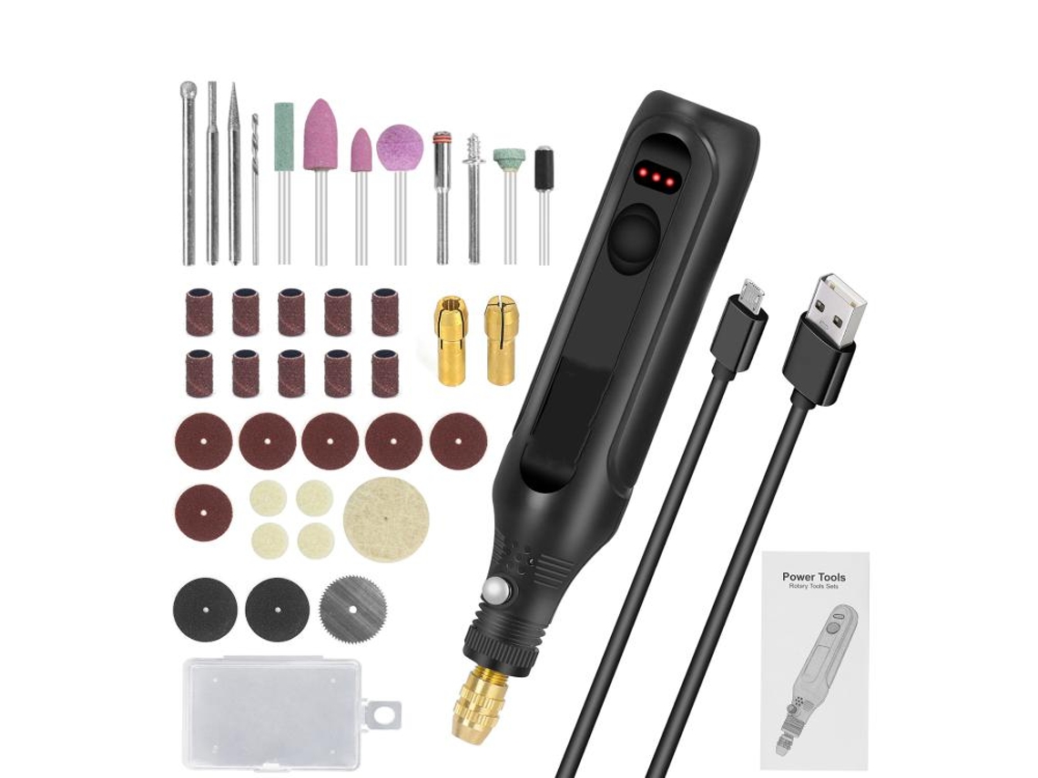 (negro) Juego De Bolígrafos De Pulido Recargables Por Usb Con Velocidad Ajustable, Pulidora Inalámbrica, Mini Taladro Eléctrico