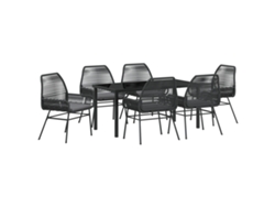 Conjunto de comedor de jardín Vidaxl de 7 piezas con cojines, negro, ratán polimérico