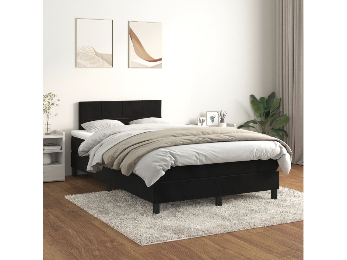 Cama Box Spring Con Colchón Terciopelo Negro 120x200 Cm