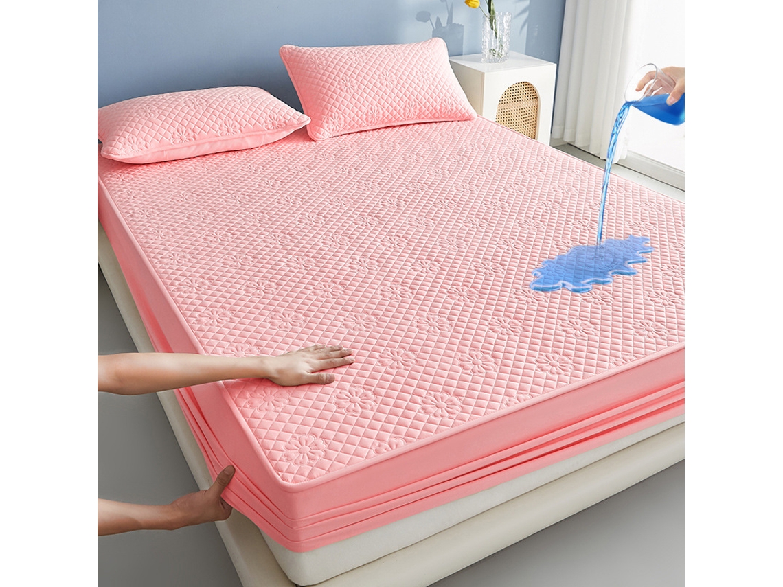 Protector De Colchón Impermeable Con Textura De Jazmín Y Correas Elásticas (rosa/200x200cm) Gertiz