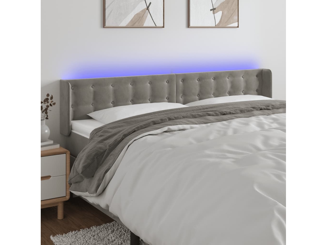 Cabecero Con Led De Terciopelo Gris Claro 203x16x78/88 Cm
