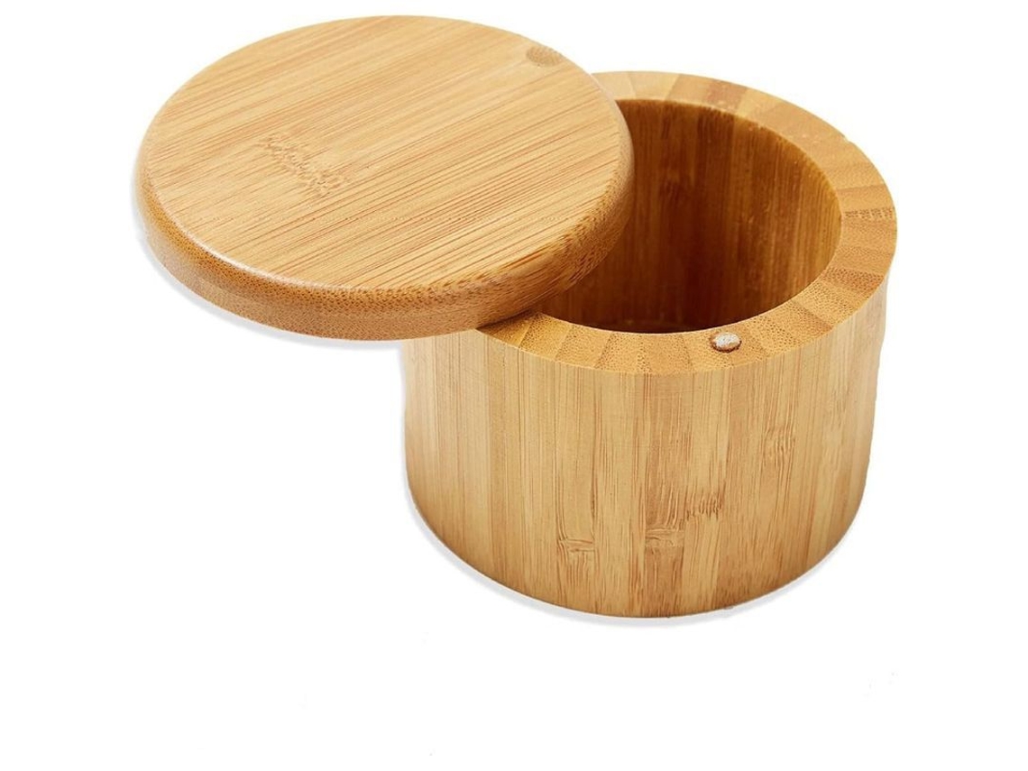 2026-caja De Sal De Bambú Redonda Con Tapa Giratoria Recipiente Natural Para Sazonadores Y Especias Ecológico Resistente A La Corrosión