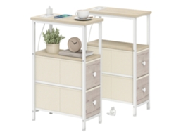 Mesitas auxiliares con puertos de carga USB, estilo minimalista moderno, 20x40x63 cm, madera natural.