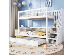Litera 90x200/190cm Con Cama Nido, Cama Infantil Con Armario Escalera, Pinomdf, Blanco