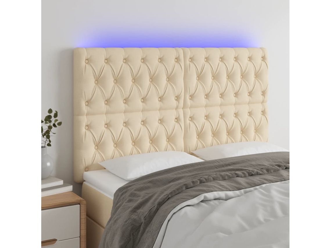Cabecero Con Luces Led Tela Crema 144x7x118/128 Cm