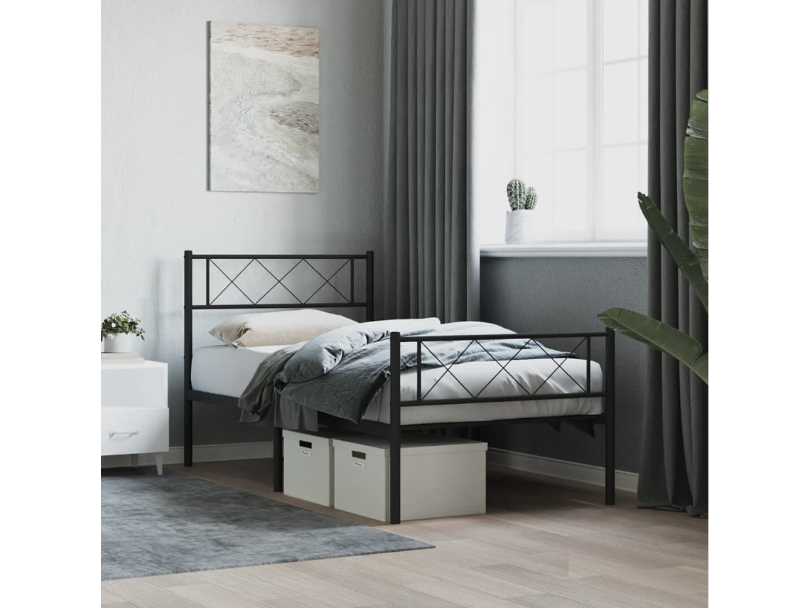 Estructura Cama Sin Colchón Con Estribo Metal Negro 107x203 Cm