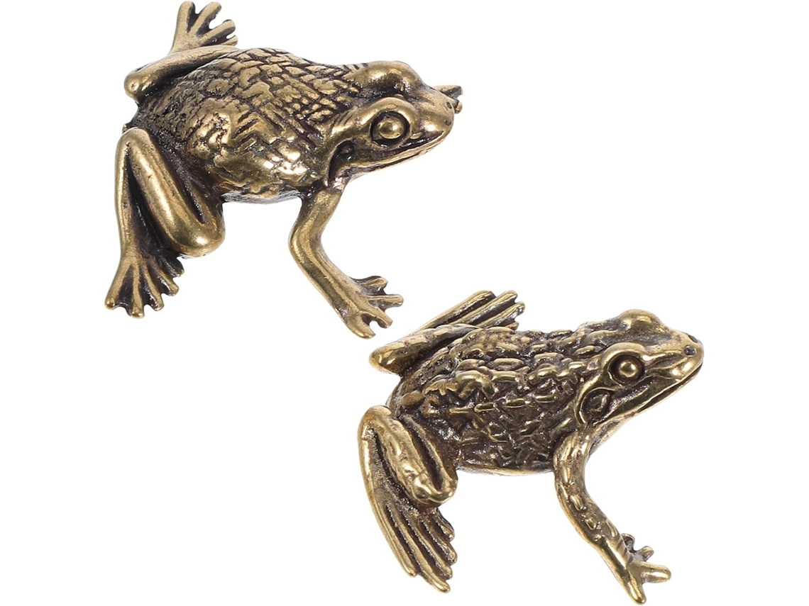 Conjunto Figuras Sapos Latón Dorado Decoración Escritorio Diseño Parte Posterior Plana Animales Retro