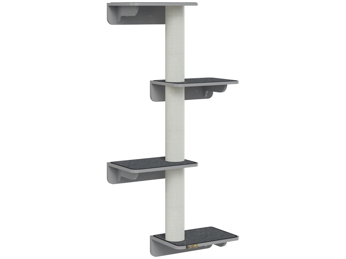 Árbol Para Gatos Trepador De Pared, Color Beige Y Gris, 66x28x137cm
